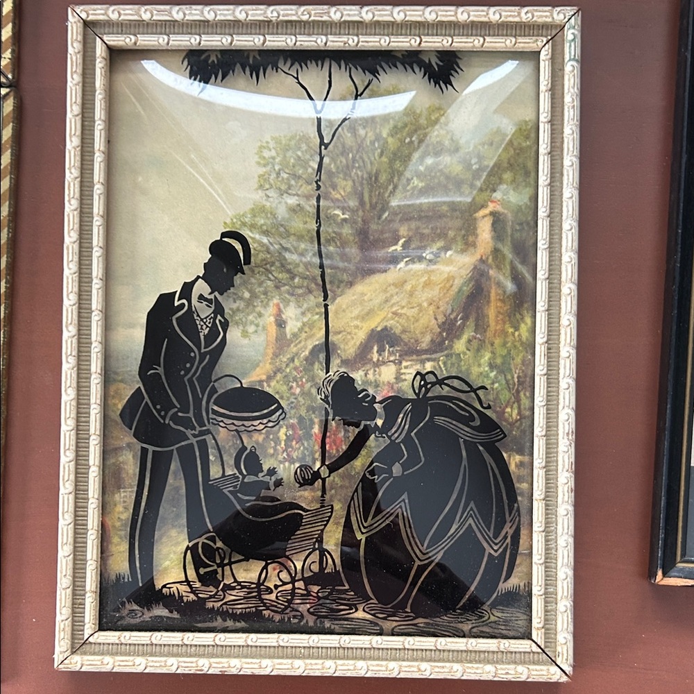 Vintage Silhouette Bubble Glass Art with Gold Frame